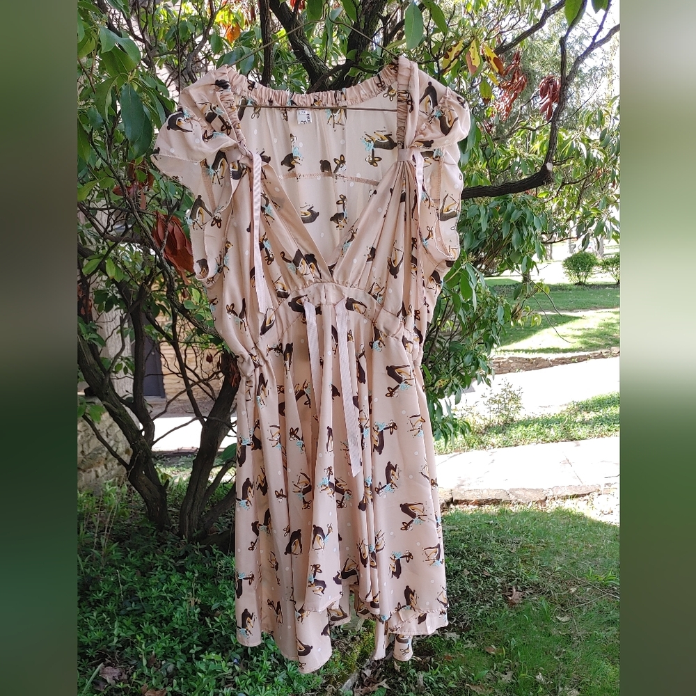 "Bambi" print pink summer dress M